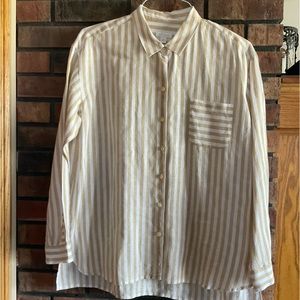 J Jill oversized linen stripped shirt in camel and white